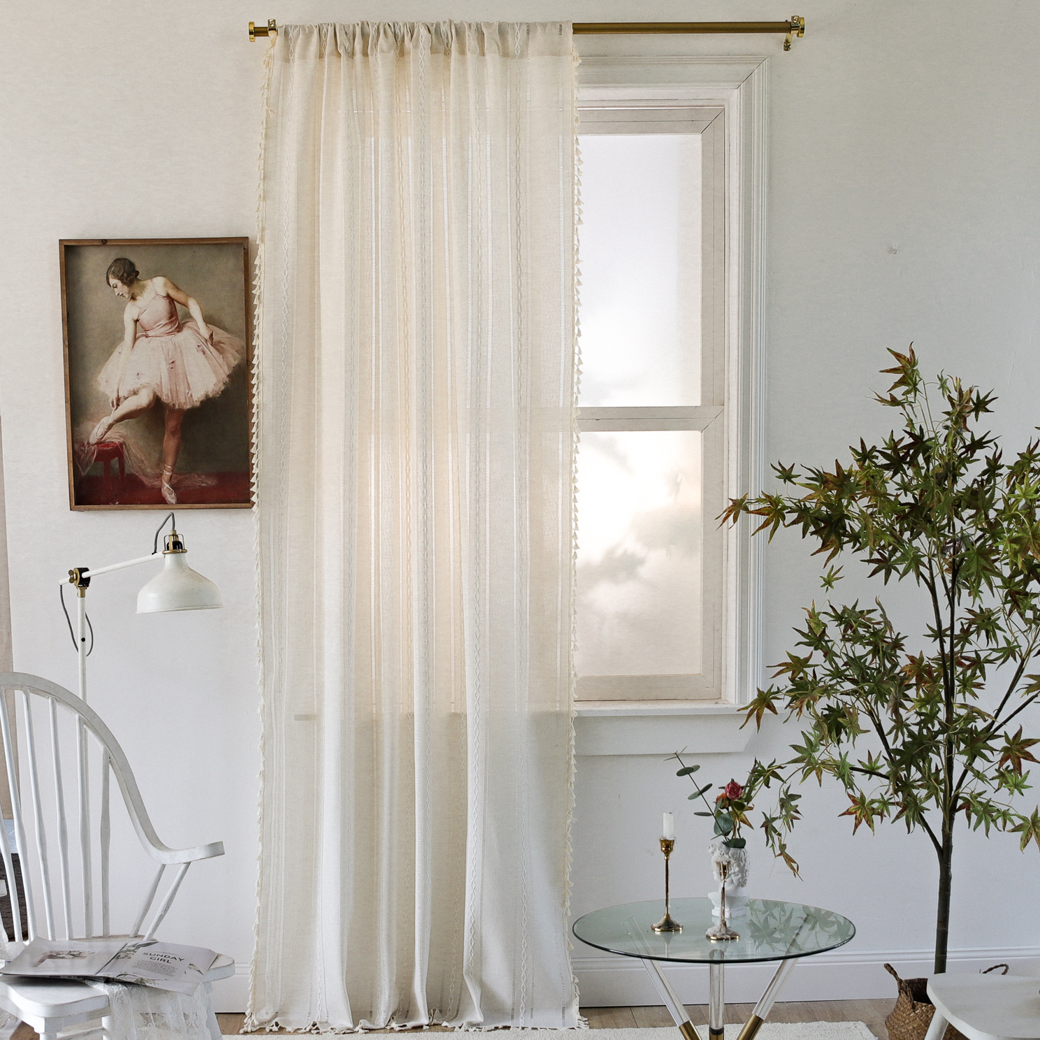 Picture of Cross-border Amazon best selling milk White Hollow embroidery translucent kitchen soundproof living room floating curtain finished wholesale