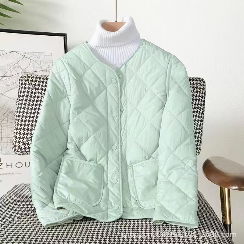 2024 new down cotton-padded jacket women's short fleece-lined padded liner cotton-padded jacket round neck warm bottoming inner wear small cotton-padded jacket