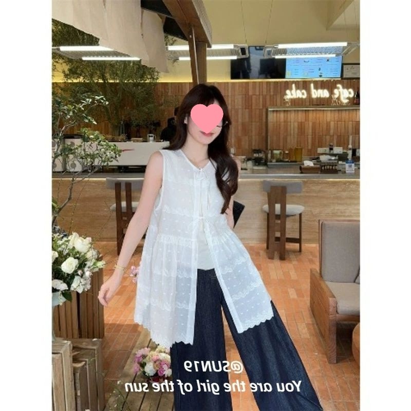 French Embroidered Sleeveless Sun Protection Blouse for Women Summer 2025 New Korean Style Layered Design Vest Dress
