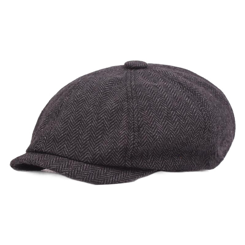 Herringbone octagonal cap men's autumn and winter newsboy cap British retro progressive cap European and American beret tide progressive hat