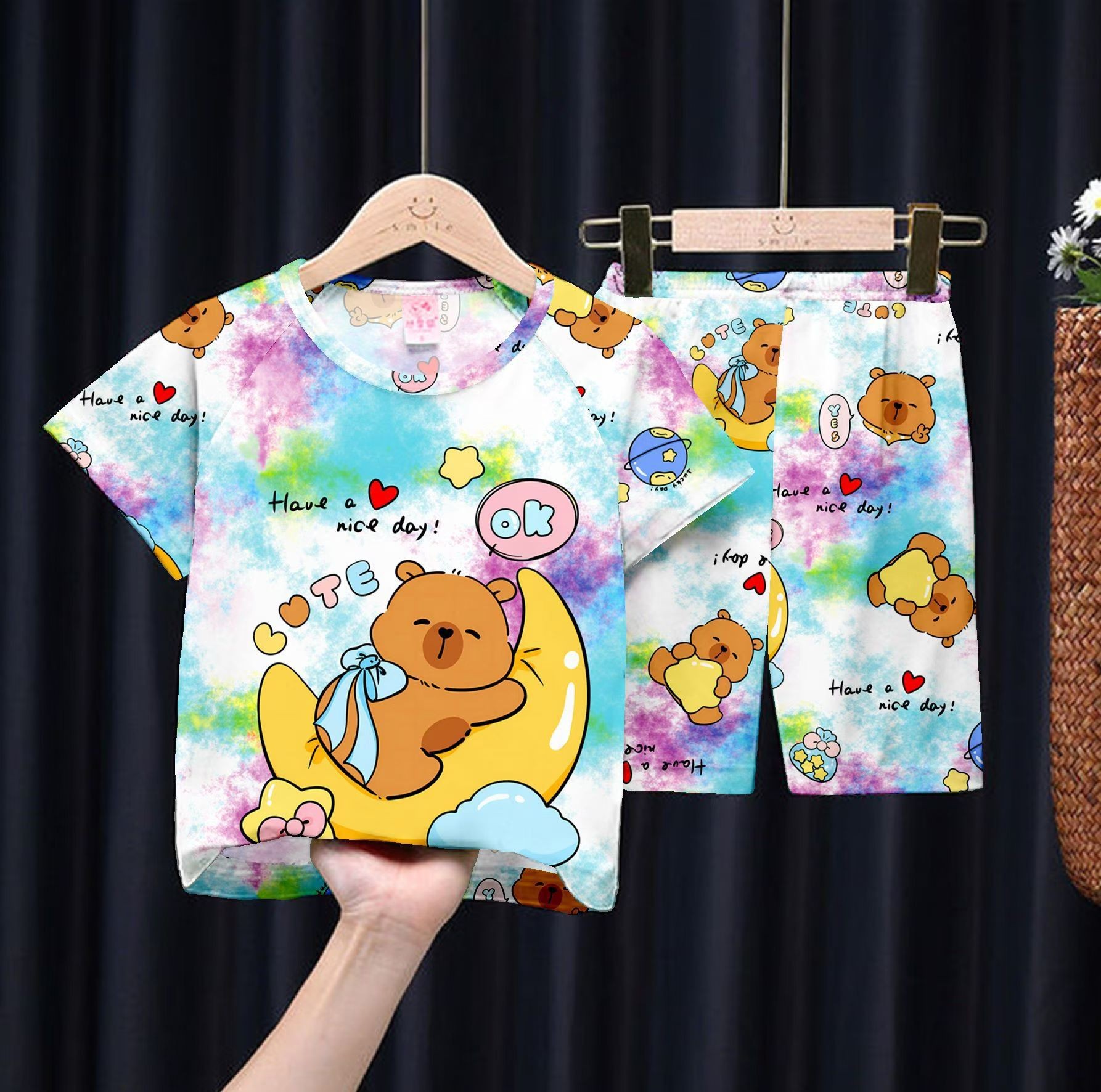 Picture of Wholesale Summer Children's Pajamas Cartoon Girls Short-Sleeved Shorts Thin Boys Casual Middle and Large Children's Suits Home Clothes