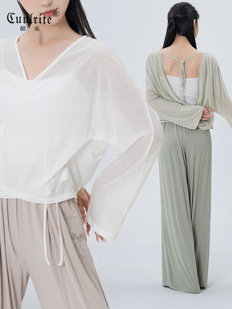Dance costume tops, female adult summer classical dance practice clothes, long sleeves, Chinese dance costumes, cover-ups, modern dance gauze clothes