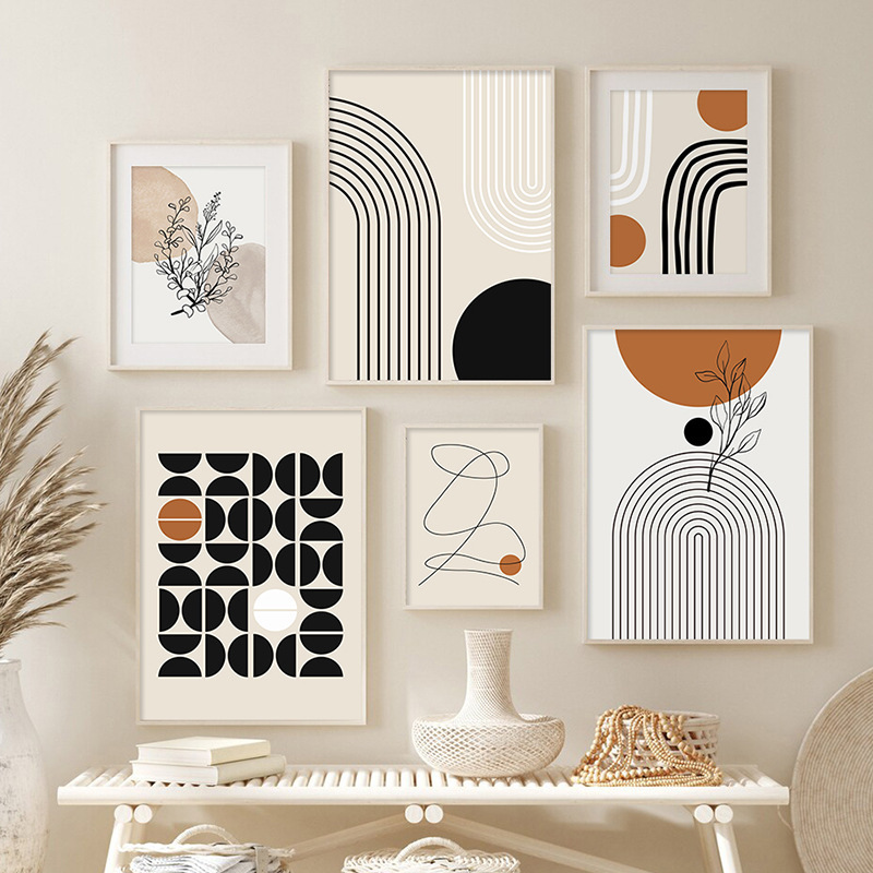 Picture of Modern Nordic simple abstract black line geometric poster bedroom living room decoration hanging painting frameless painting wholesale