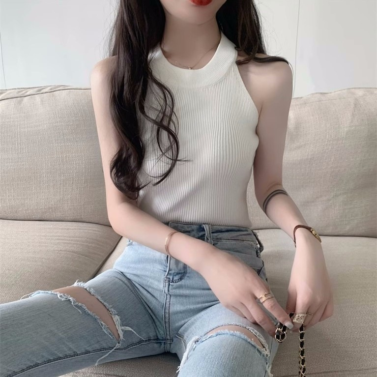 Picture of American Style Small Camisole Women's Outer Wear Suit Inner Wear Beautiful Back Base Sweet Hot Sleeveless Shoulder Waistcoat Neck Top