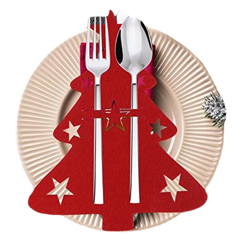 Cross Border Christmas Tree Tableware Rack Felt Fork Spoon Bag Christmas Table Decoration Tableware Bag Tableware Bag Christmas Decoration