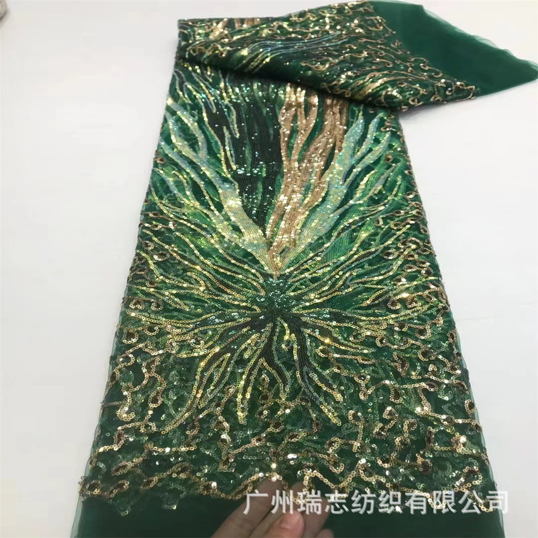New European and American Double Color Sequin Mesh Gown Fabric Fashion Dress Flower Cheongsam Stage Clothing Beaded Embroidered Cloth