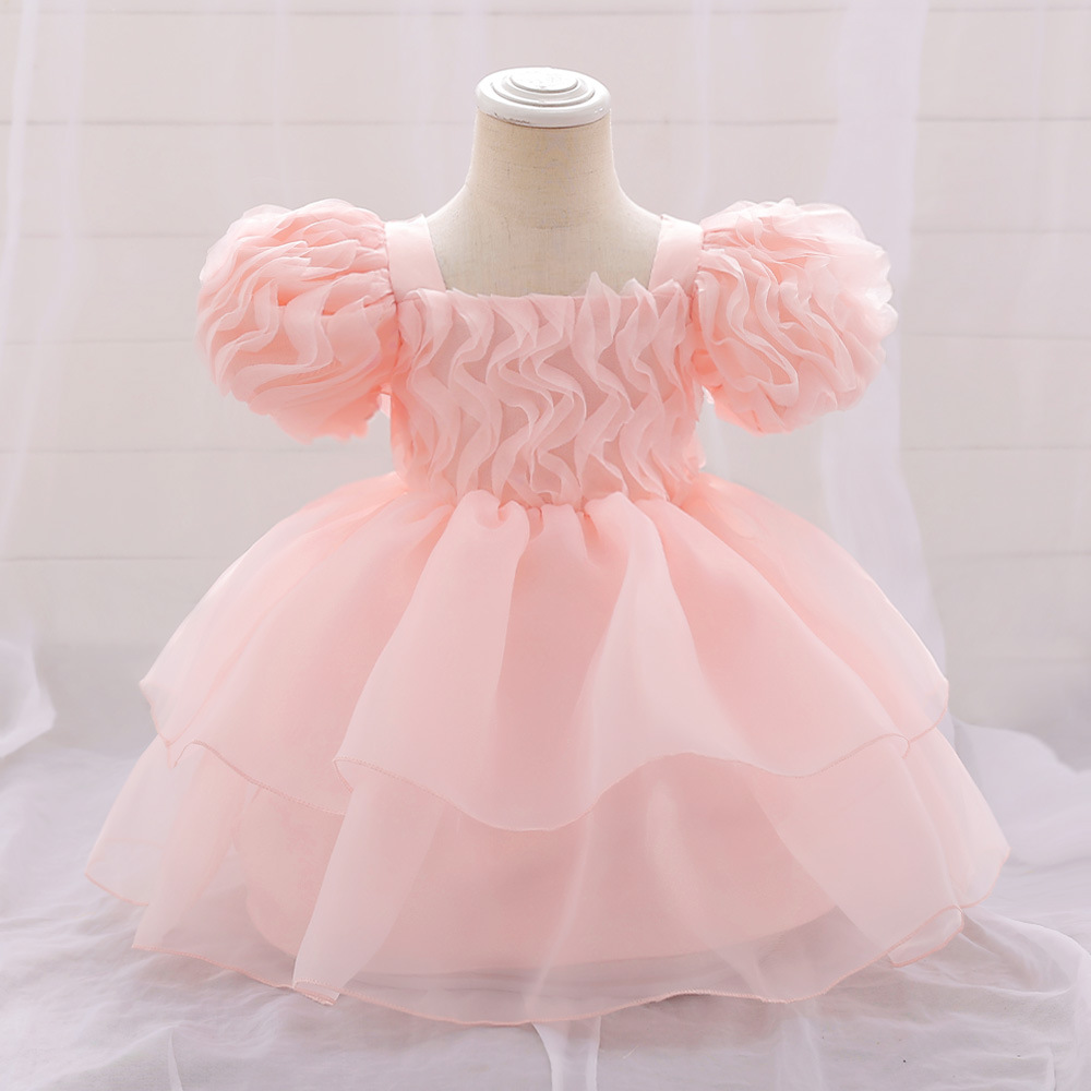 Picture of Ins Children's Wear Girl's dress Western Style Party Princess Dress Dress One-year-old Puff Dress Bubble Sleeve Soft Veil Dress