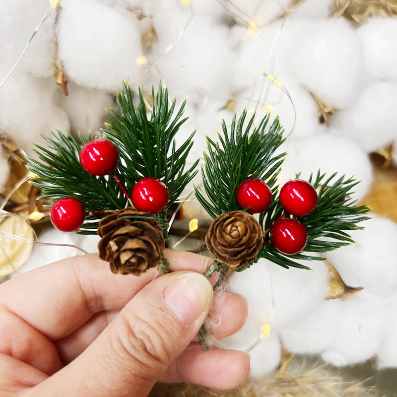 Picture of Christmas decoration simulation Christmas tree red pine cone pendant DIY packaging gift box decoration accessories Christmas pine needles