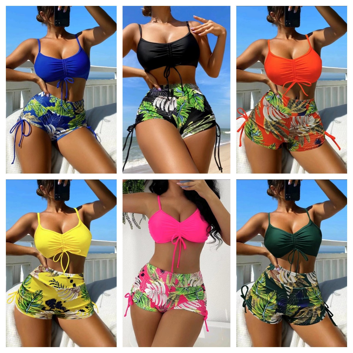 Swimsuit 2023 Bikini European and American Pure Color Sexy Boxer Bikini Women's Split Swimsuit