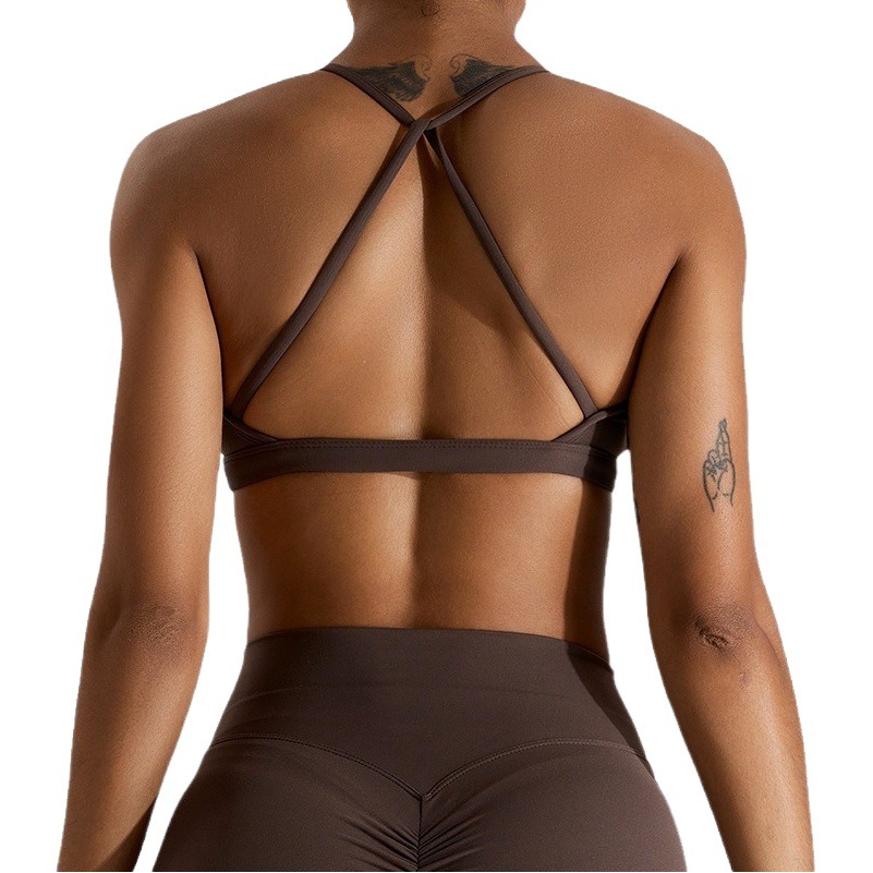 Cross-Border Nude Back Yoga Bra Women's V Neck Push-Up Sports Bra Tight Outer Wear Running Fitness Vest