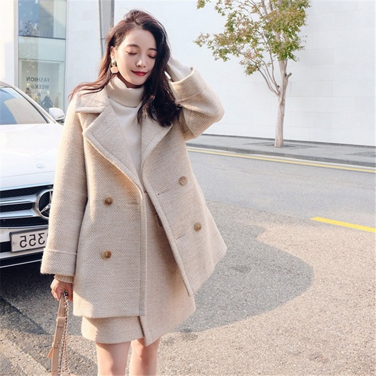 2024 Tweed Style Woolen Suit Women's Autumn and Winter Skirt Two-Piece Woolen Outwear Jacket Skirt