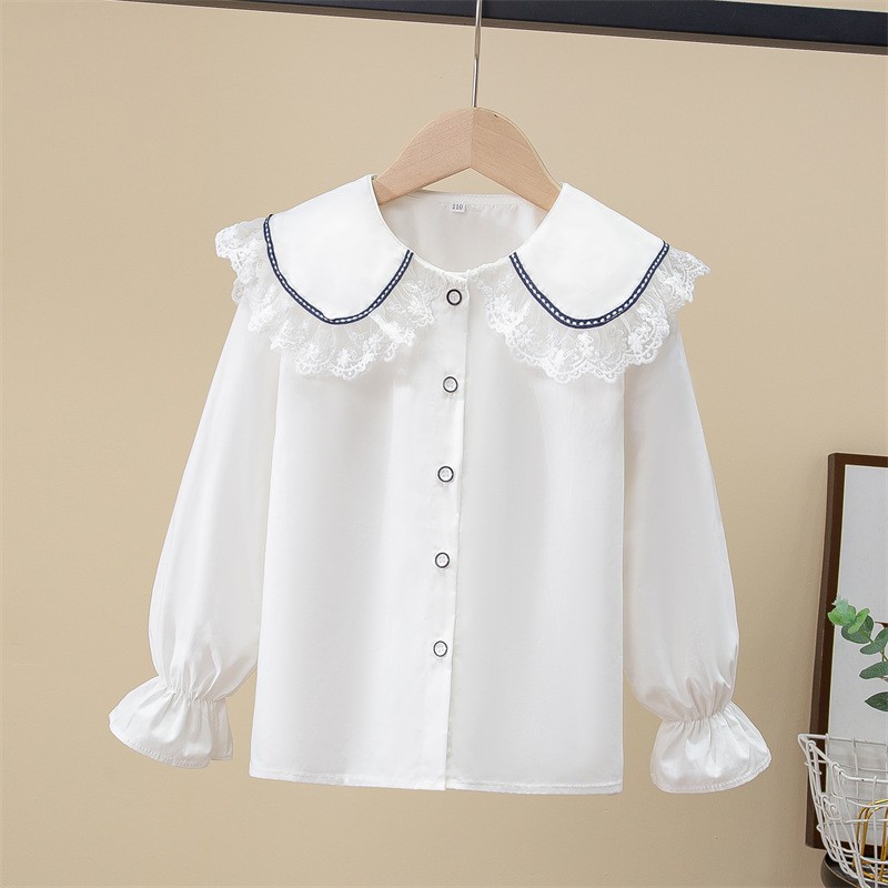 Picture of Children's Shirt White Long Sleeve Spring and Autumn Class Clothing Performance Clothing Lace Girl Student Clothing 2024 New Style Girl's Spring and Autumn