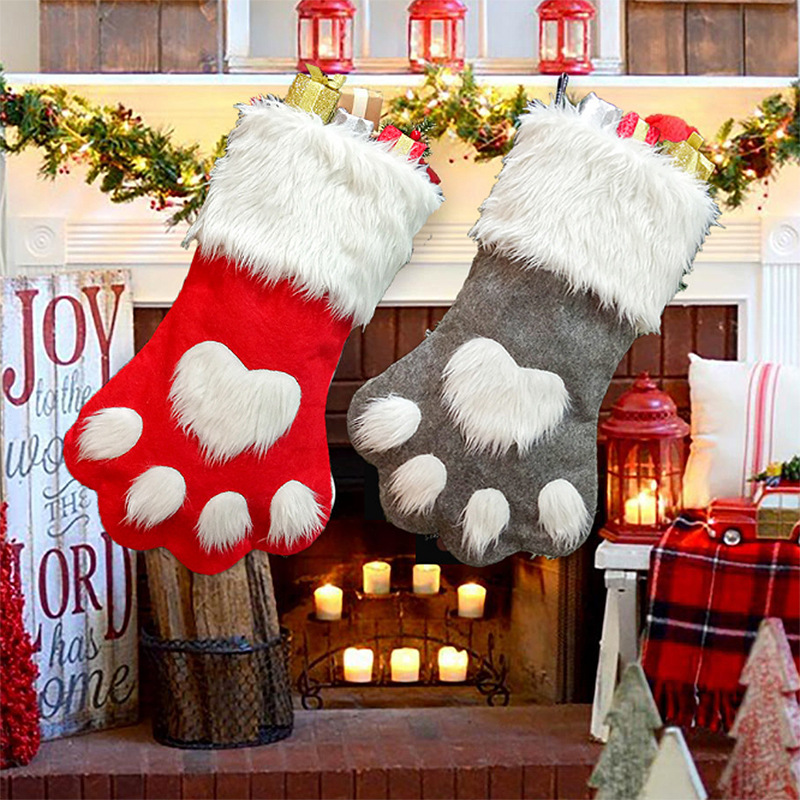 2024 Christmas New Christmas decoration supplies Christmas decorative socks pendant dog paw Christmas socks gift bag