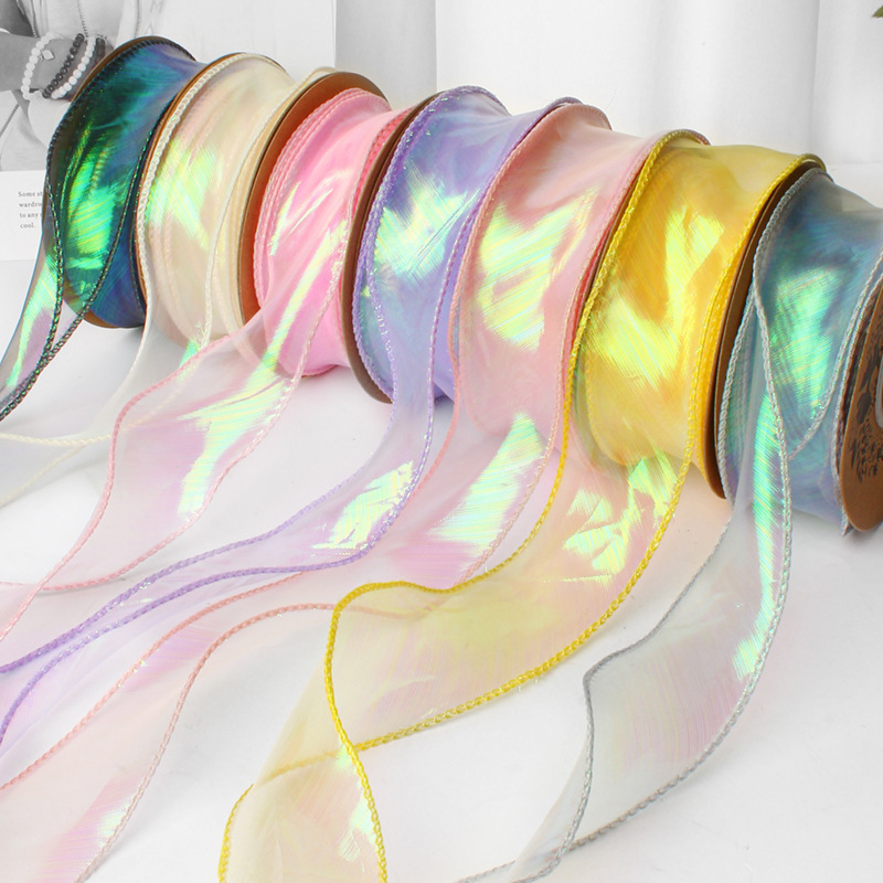 Colorful 4cm Fantasy Fishtail Yarn Flower Ribbon DIY Bow Bouquet Ribbon Gift Packaging Wavy Yarn Ribbon