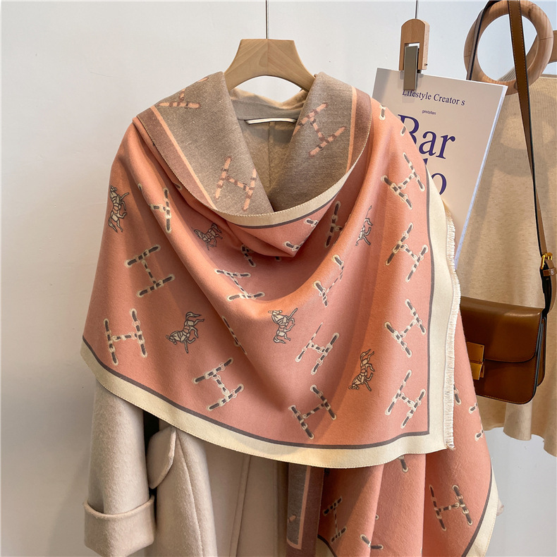 Picture of 2024 New Fashionable Big-Name Versatile Orange High-End Wool Cashmere Shawl Scarf for Women Winter Dual Use