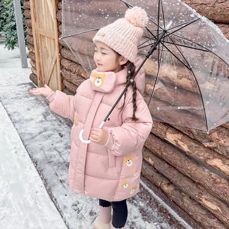 Picture of Girls' Winter fleece-lined Cotton-padded Coat Children's Small and Medium-sized Children's New Baby's Cotton-padded Coat Thickened Mid-length Cotton-padded Coat Bear Coat