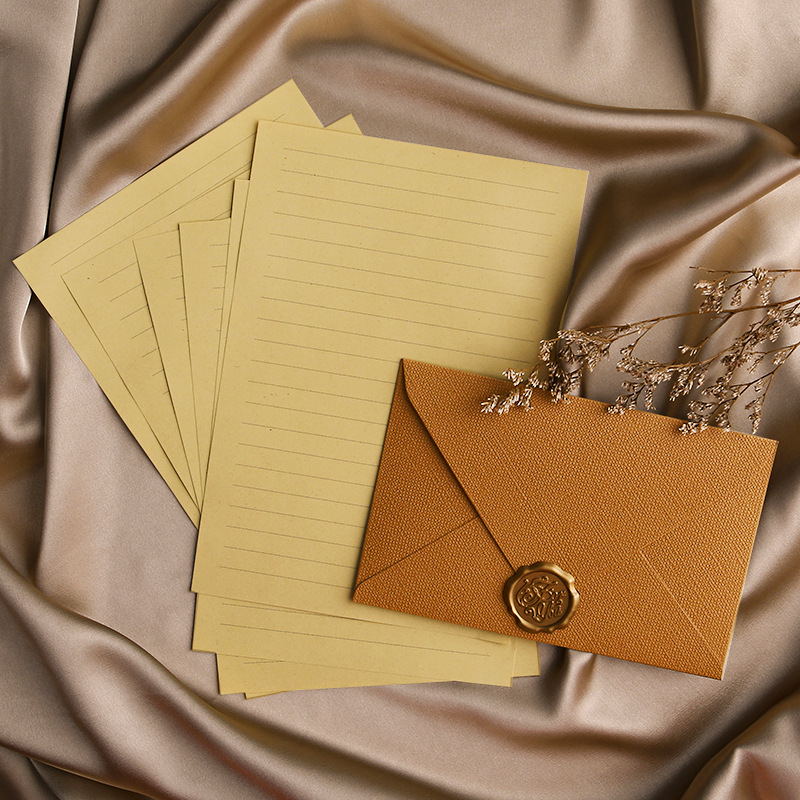 Picture of Linen Envelope Letter Paper Set Retro Love Letter Chinese Style Cowhide Special Paper Invitation Postcard Fire Paint Envelope