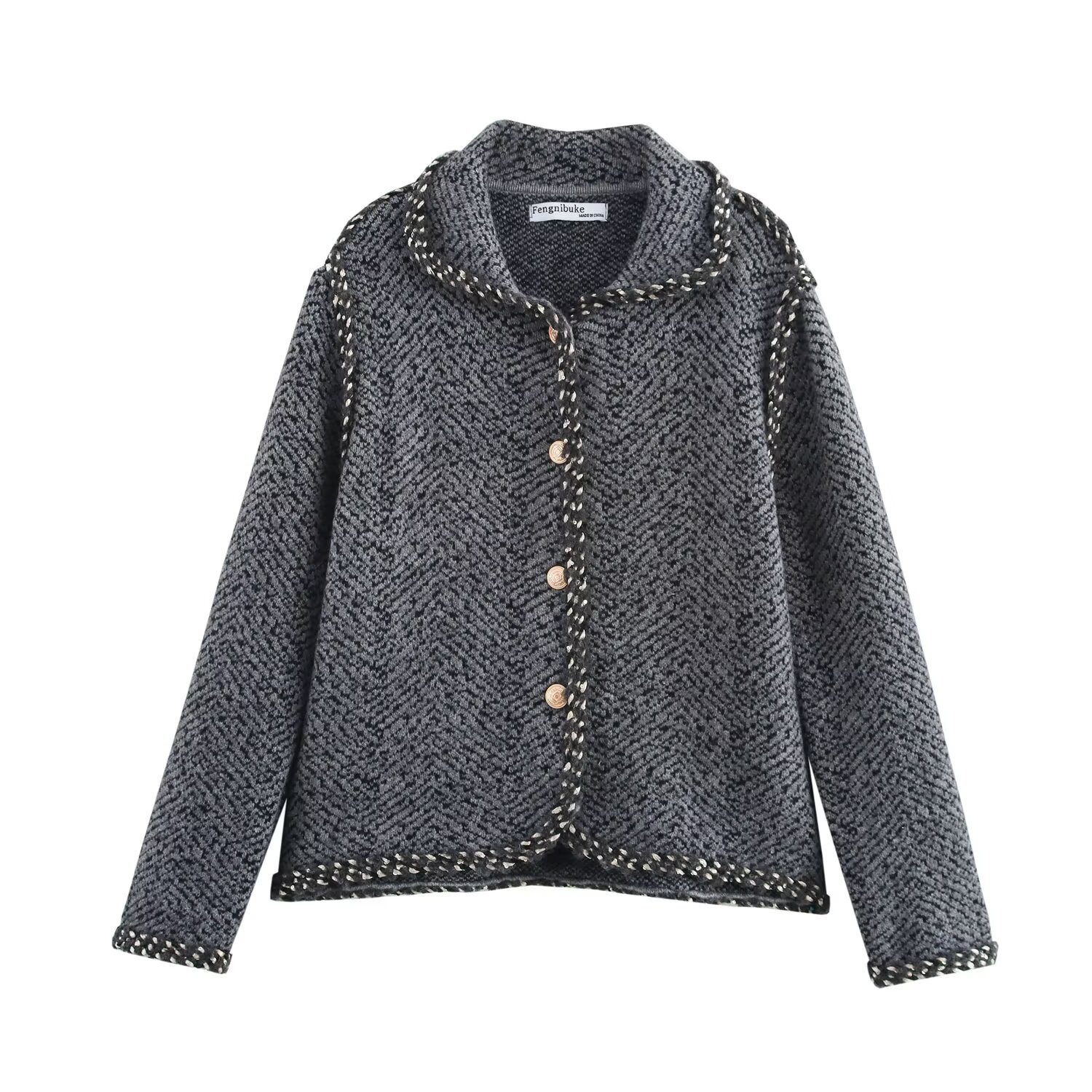 ZA cross-border women's clothing wholesale European and American style new temperament Joker high-end sense woven knitted coat 2756131