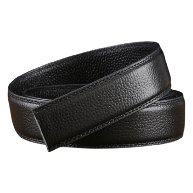 Men's Genuine Leather Belt Without Buckle, Double-Sided Top-Grain Cowhide, Automatic Buckle, Wholesale Lychee Pattern Belt