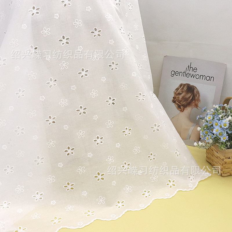 Picture of in stock variety of pure cotton hollow embroidered fabric bilateral positioning perforated spring and summer children's clothing dress white embroidered fabric