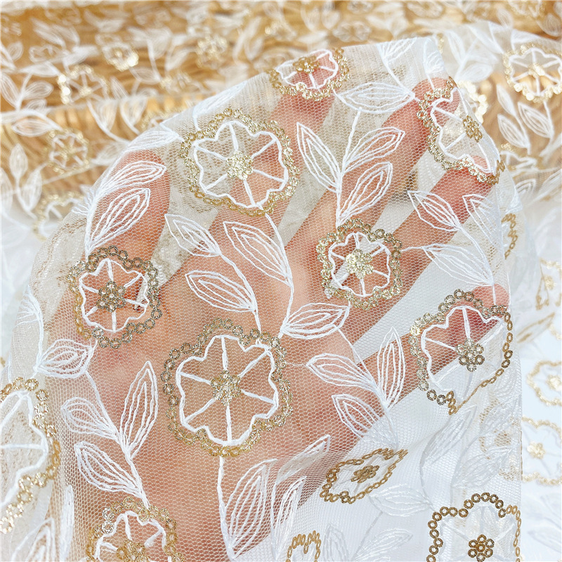 Picture of Shantou water-soluble lace embroidery two-color sequin clothing mesh lace fabric water-soluble lace accessories