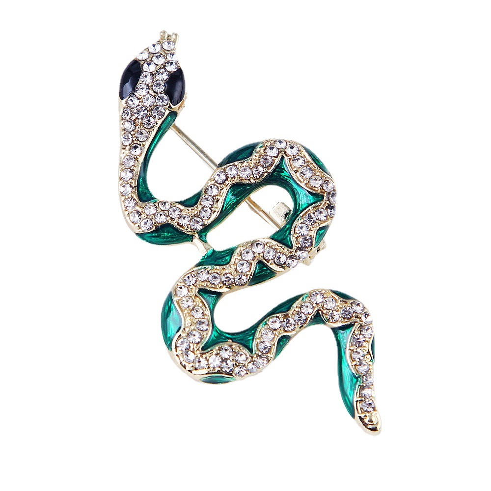 Picture of Lanhao K-Style Cross-Border Alloy Rhinestone Dripping Oil Enamel Green Snake Animal Brooch Pin Clothing Accessories Unisex