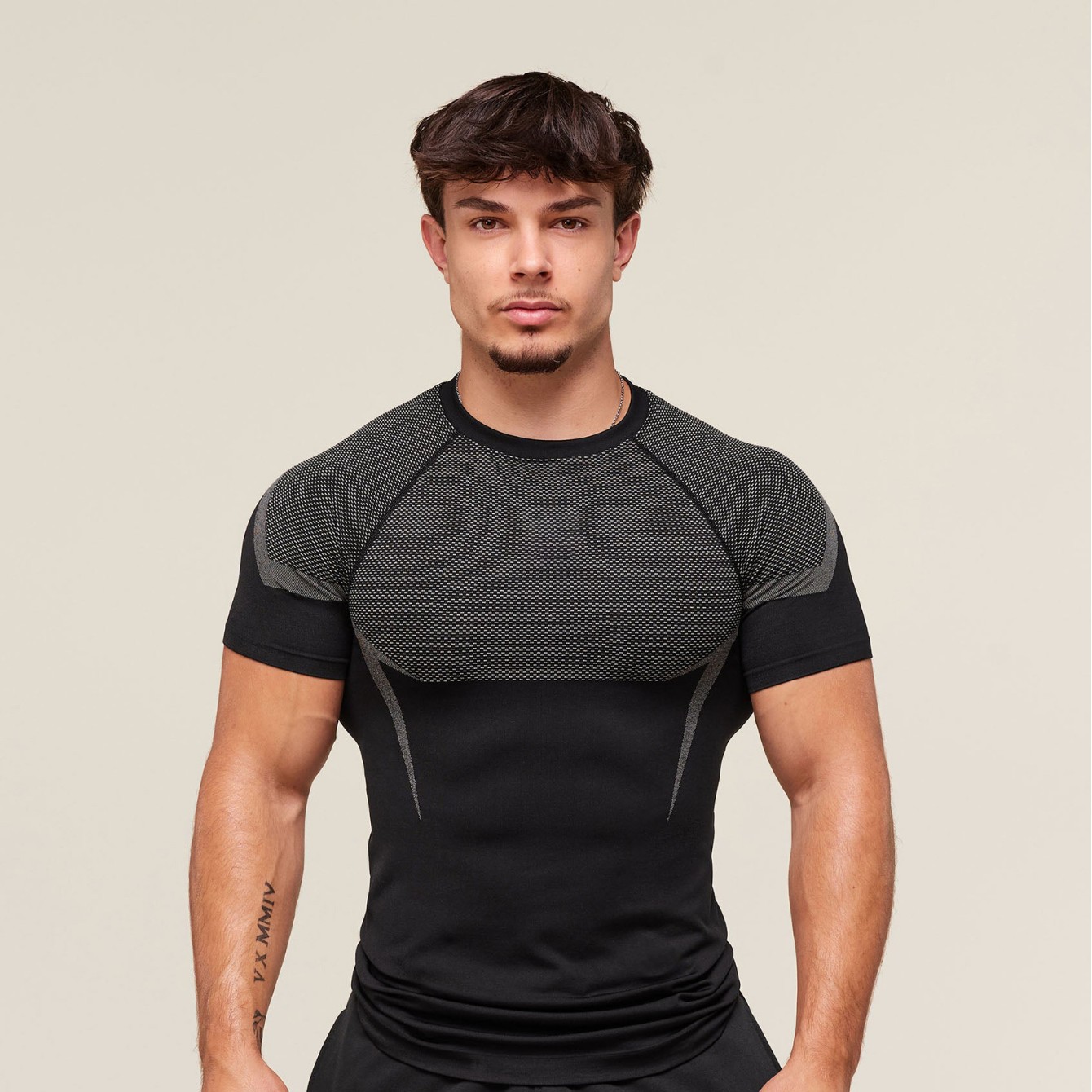 Amazon Export Men's Short-Sleeved Gym Sports Fitness Running Training Clothing Elastic Fashion Printed Round Neck T-Shirt