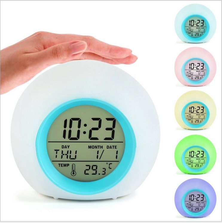 Amazon Creative Round Colorful Alarm Clock Perpetual Calendar Spherical Night Light Alarm Clock Bedside Children's Alarm Clock