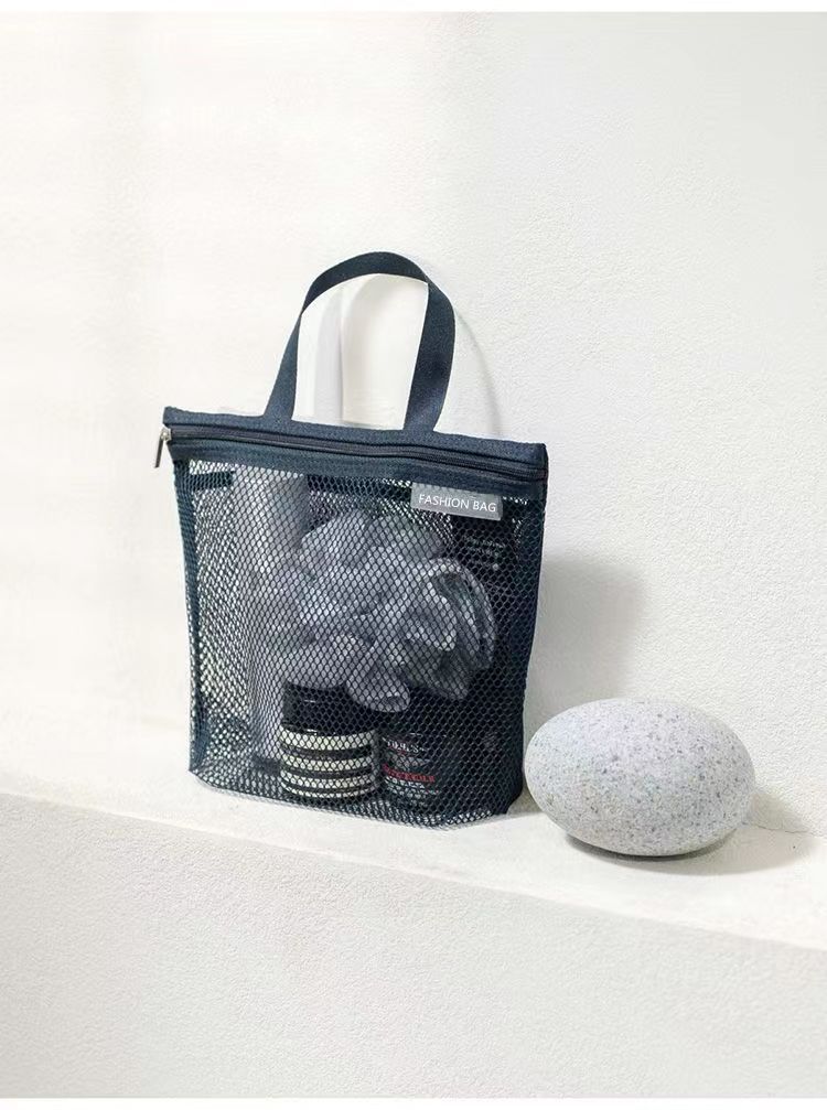 Picture of Hollow-Out Simple Mini Portable Mesh Travel Toiletry Bag Student Hand-Held Cosmetic Bag Miscellaneous Storage Bag with Drainage