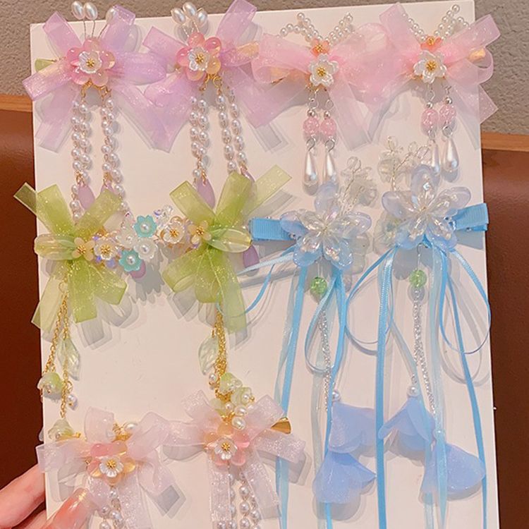 Mid-Autumn Festival Chinese Clothing Tassel Children's Hair Accessories Ancient Dress Hairpin Girl's Bow Hairpin Baby's Antique Headwear Hairpin
