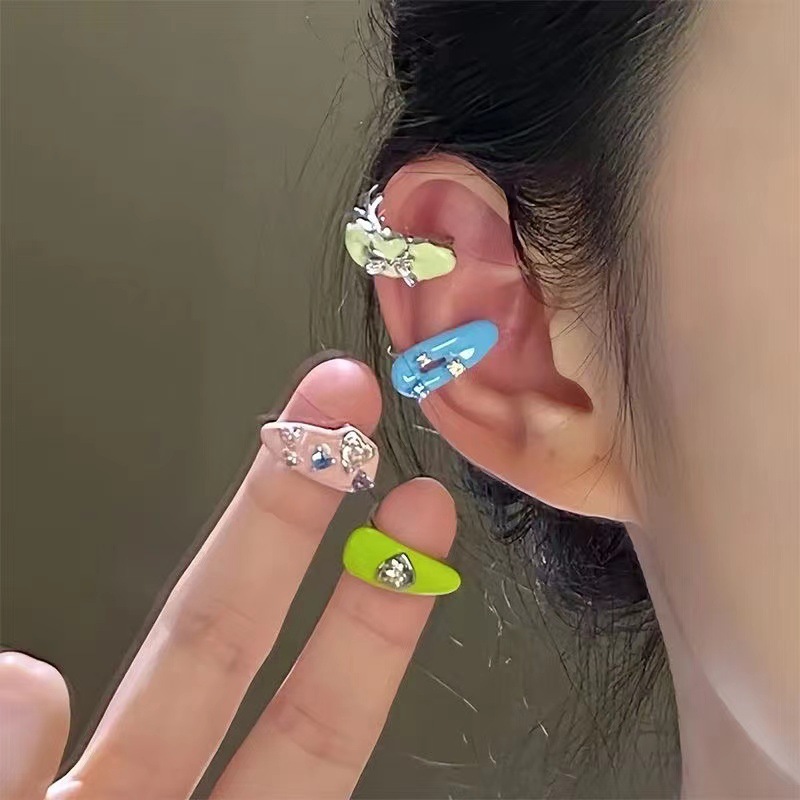 New Cute Youth Record Purple Colorful Fun Oil Drop Ear Clip Women's Ear Bone Clip Non-Pierced Earrings for Women