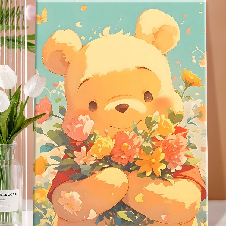 Flower bear | diy digital oil painting acrylic filling hand-painted hand-painted spring healing decompression oil painting decorative painting