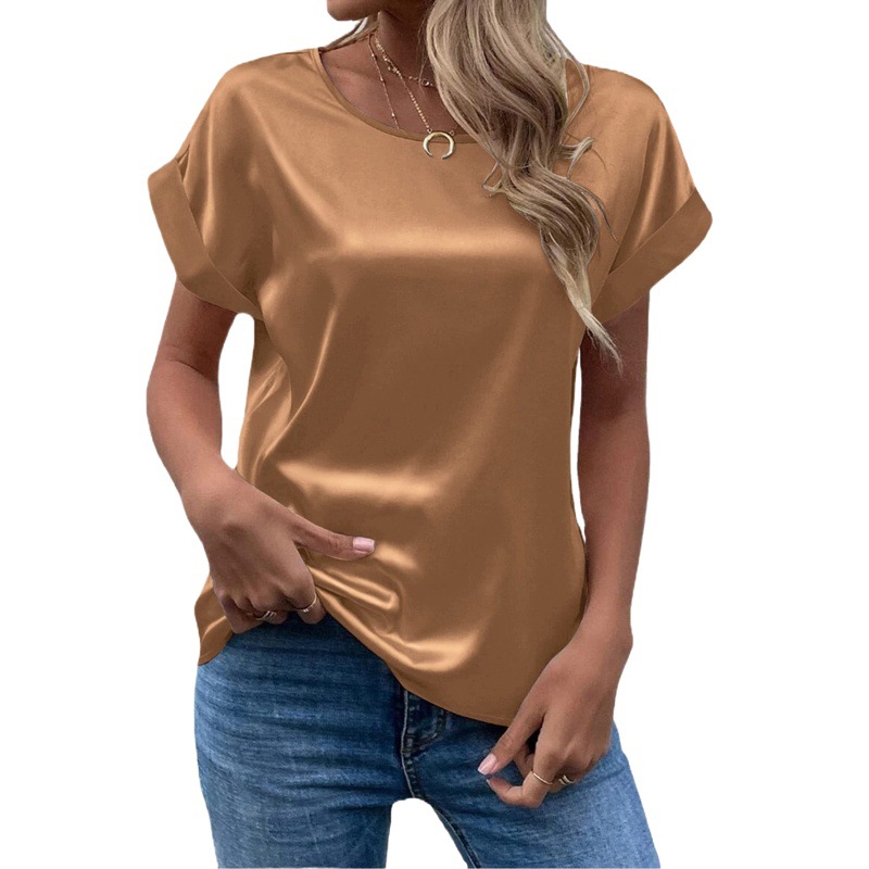 Picture of Fashion 2025 summer foreign trade source OL temperament Sade pullover round neck straight tube women's T-shirt primary source
