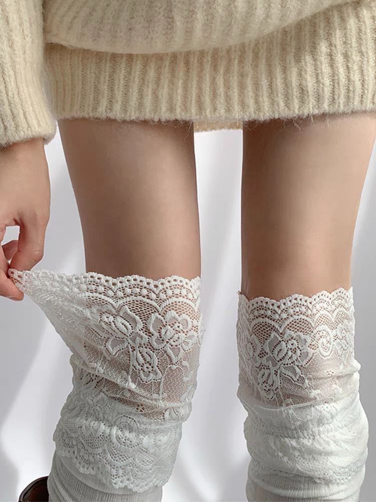 Picture of Lace Stockings Over the Knee Long Boots Autumn and Winter Pure Desire Style White Japanese Style Internet Celebrous JK Black and White Lace Hare Socks for Women