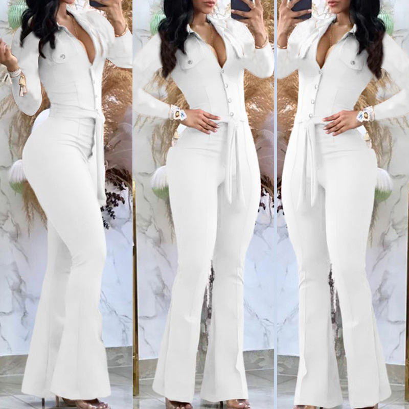 Picture of 2025 Cross-Border Foreign Trade Autumn and Winter Long-Sleeved Shirt Collar Mid-Waist Elegant Commuter Jumpsuit