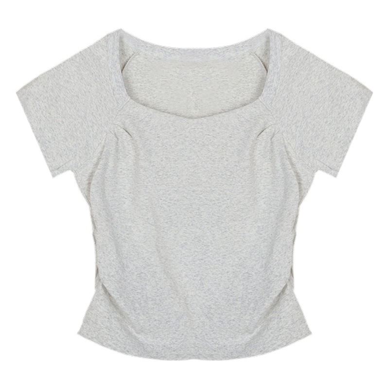 40 Cotton 92 Cotton 8 Spandex Short-sleeved Shirt Women's Summer Design Sense Slim-fit Short Top