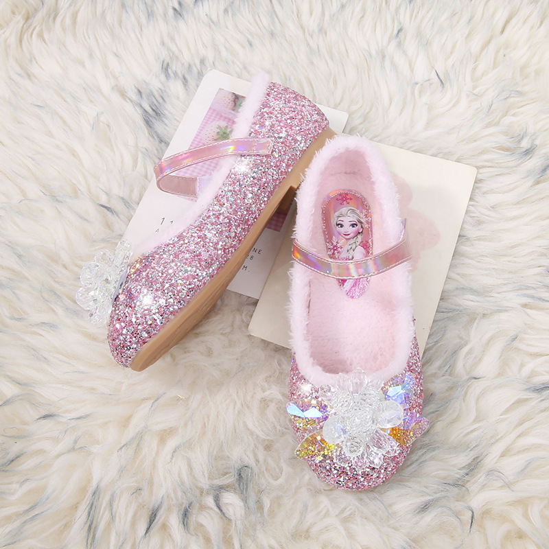 Picture of Girls' Cotton Shoes Children's Princess Shoes 2024 Spring New Fashion Warm Fur Aisha Crystal Small Leather Children's Shoes