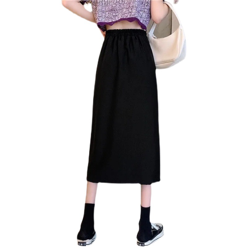 Summer New Large Size Split Half-length Skirt High Waist Mid-length A- line Skirt Slimming One-step Thin Hip Skirt for Women