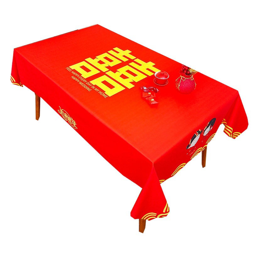 Picture of Wedding Tablecloth Red Festive Wedding Decoration Wedding Banquet Set Table Coffee Table Dining Tablecloth