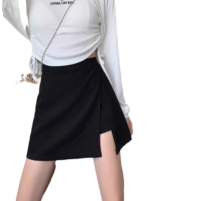 Picture of plus size Black Split Skirt Spring and Summer 2024 Chubby Sister High Waist Slimming Short Skirt Anti-glare A- line Skirt Pants for Women