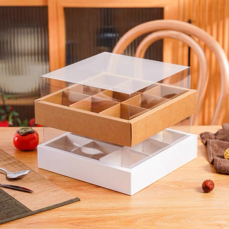 Nine-Compartment Dessert Box with Heightened Transparent Lid, Muffin Cup, Mousse Cup, Cake, Hot Pot, Fruit, Sushi Dessert Takeaway Box