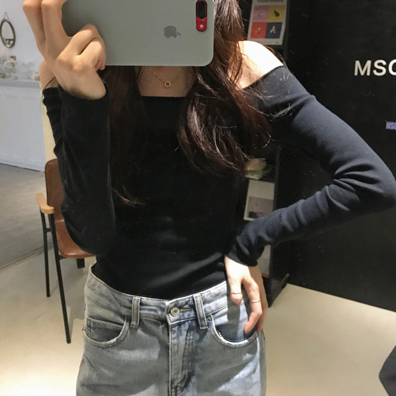 Bottoming Shirt for Women Autumn and Winter 2024 New One-Shoulder Design Niche Top Short Trbottomy Ins Girl Long-Sleeved T-Shirt