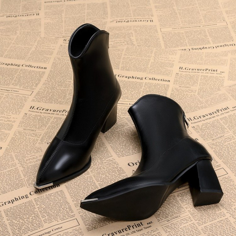 French British Style Short Boots for Women Thick Heel 2024 New Autumn and Winter Fashion All-match Retro Thin High Heel Boots for Women