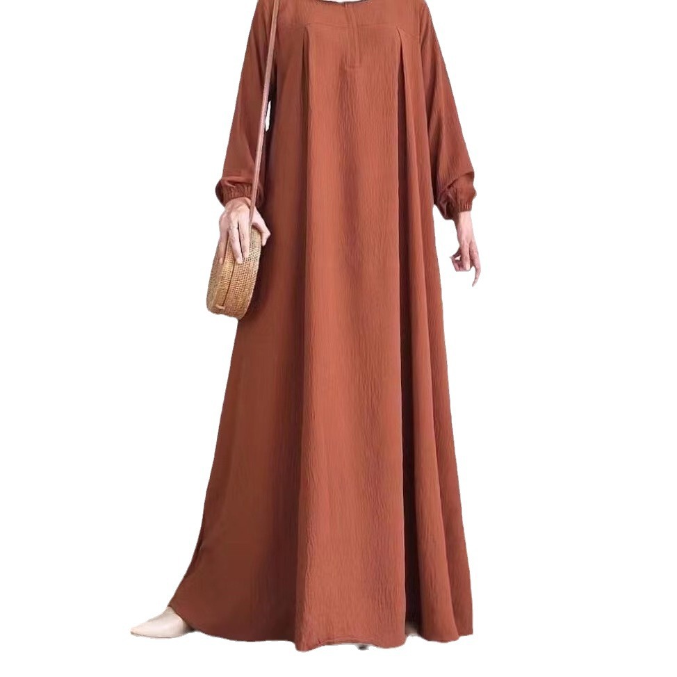 Picture of Foreign trade new cross-border Middle East solid color long sleeve zipper round neck dress Muslim dress factory batch in stock