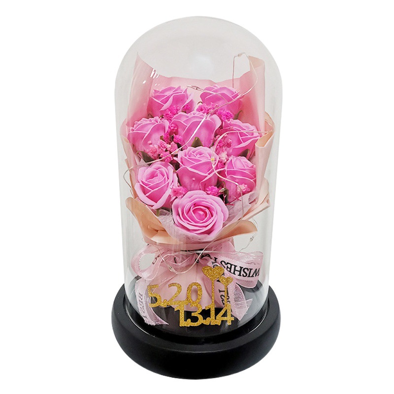 Qixi gift for girlfriend Mother's Day gift eternal flower glass cover rose bouquet Teacher's Day gift