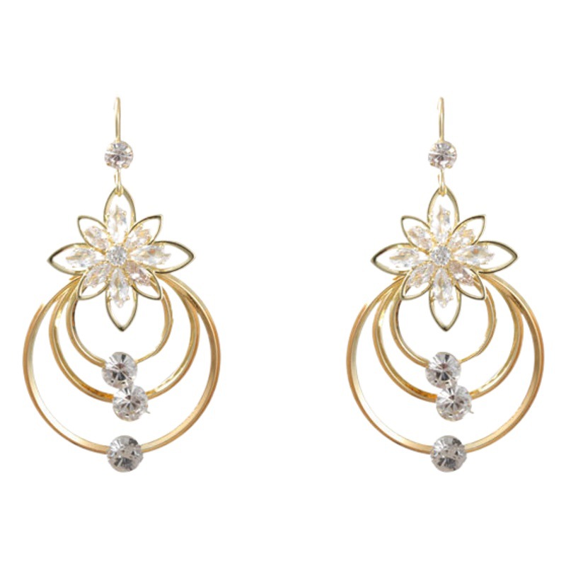 New Geometric Ice Flower Zircon Earrings s925 Silver Needle Internet Hot Selling Circle Earrings Korean Style Distinctive Tassel Earrings