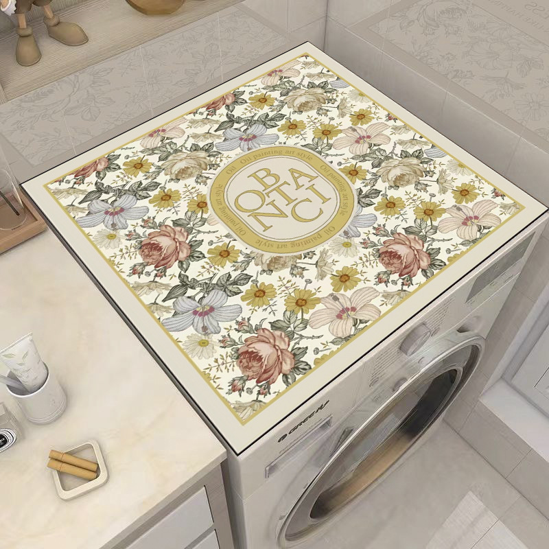 Picture of Drum washing machine cover pad flower diatom mud absorbent draining pad American pastoral style refrigerator microwave oven dust pad