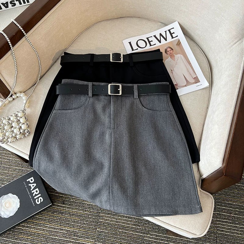 Hot girl suit skirt women's summer 2024 new high-waisted slimming and versatile small A-line gray hip-hugging skirt
