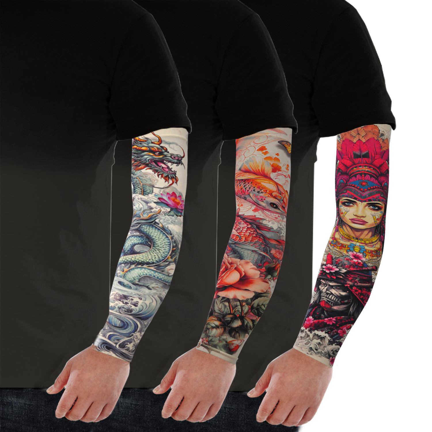 New Ice Silk Tattoo Sleeve Women's Outdoor Driving Sunscreen Sleeve Men's Riding Arm Cover Trendy Flower Arm Sleeve