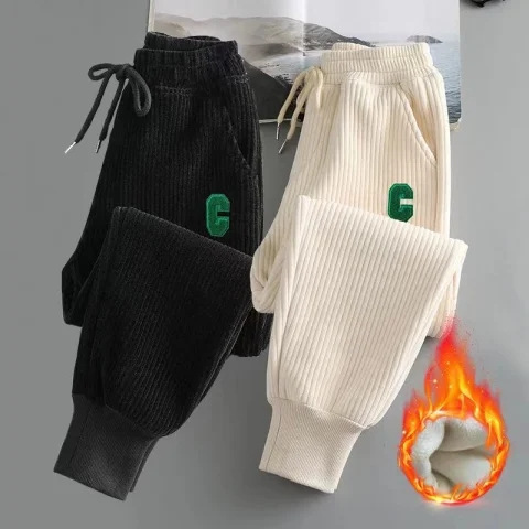 Winter fleece-lined Thickened Sweatpants Women's All-match Casual Leg Warm Hallen Pants Loose Slimming Waist Sports Pants